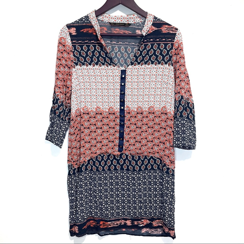 Zara Basic Paisley Patchwork Mixed Media Tunic Top Dress
